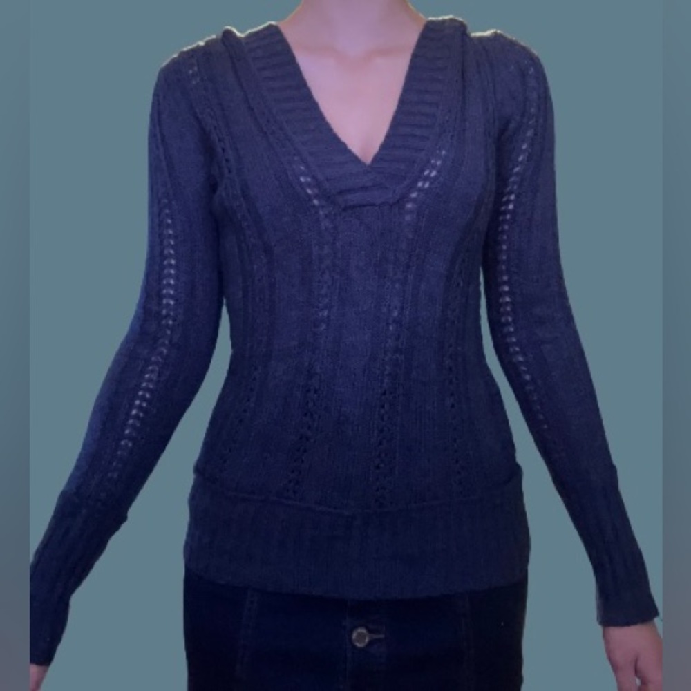 Maurices Blue Hooded V neck Top